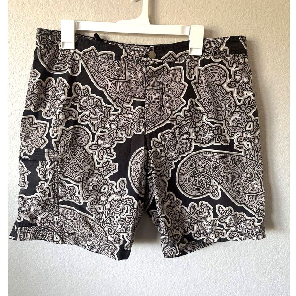 Michael Kors Men's L Dark Brown Paisley Swim Trunks 100% Cotton Mesh Lined Boho